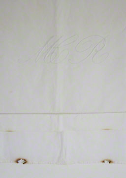 Cotton and linen hessian embroidered with white cotton thread in the summer of 1980 by Alix's mother