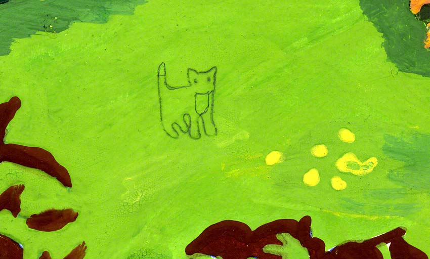 Le chat de la maison de Kerzafloch, dessin sur esquisse pour le canevas, Marie-Claire Raoul