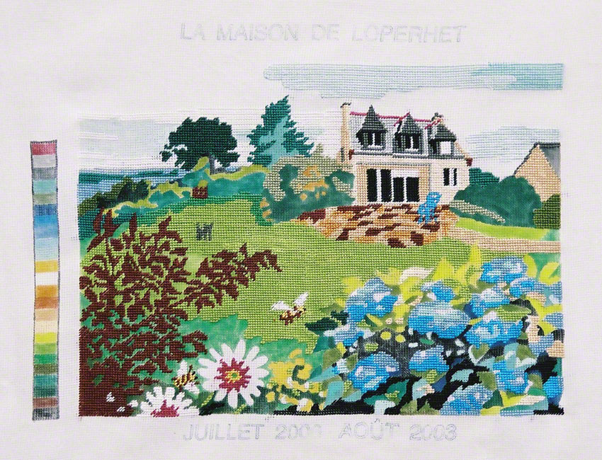 The Kerzafloc'h house, ink and embroidery on canvas, Marie-Claire Raoul