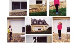 Alix et Adèle devant la maison de Kerzafloc'h, montage de 7 photographies couleurs