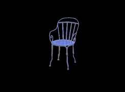 Chaise bleue en fer forgé sur fond noir