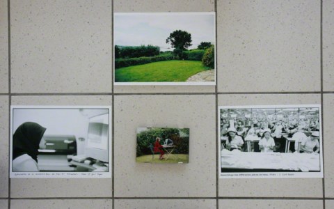 [The Dream] – 4 pictures on floor tiles, view of the exhibition, Milizac, February 2011, Marie-Claire Raoul