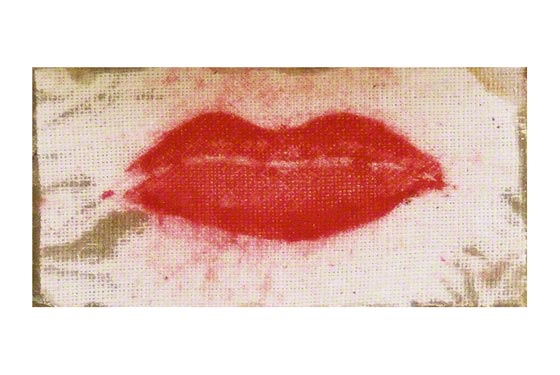 They Are Listening (8th detail: lipstick trace from mum's mouth on hessian), Marie-Claire Raoul
