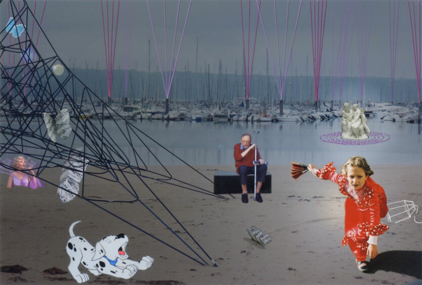 Montage photographies, Psyche ou Adèle dans la ville, rue de Palaren, au dessus de la plage du Moulin blanc, Brest, Marie-Claire Raoul, Marie-Claire Raoul