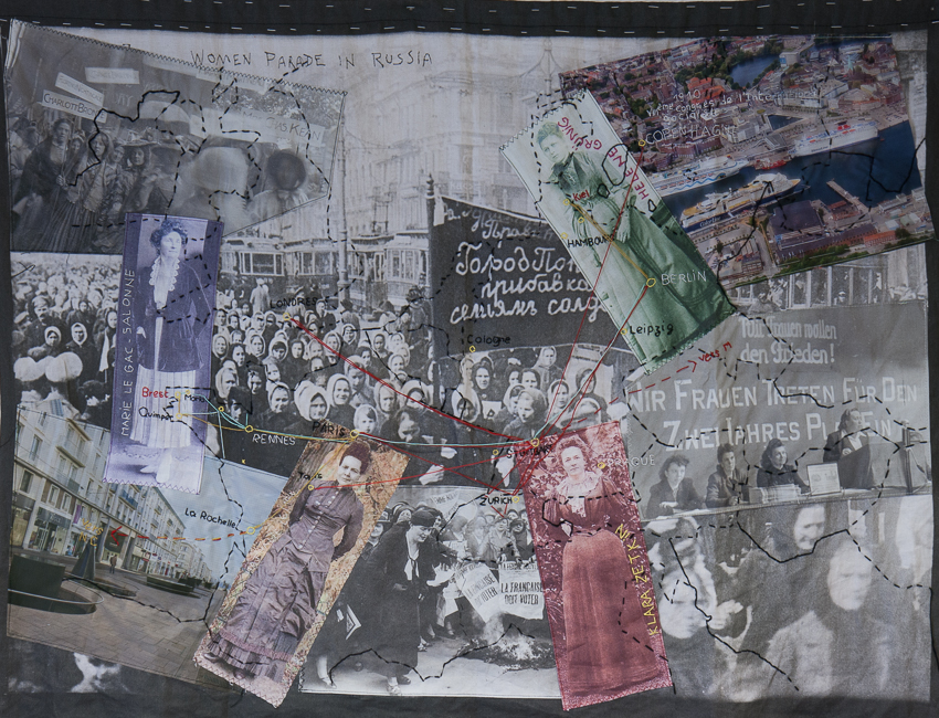 Paroles et images de femmes, panneau textile Le gac-Lemel-Zedkin-Gruenig, Lcause, Brest, exposition de mai à juin 2018, Marie-Claire Raoul