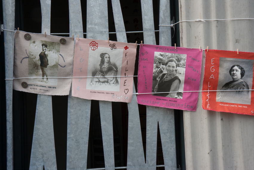 Installation textile "Paroles et images de femmes" à Pontanezen, 30 juin2018, fête du quartier