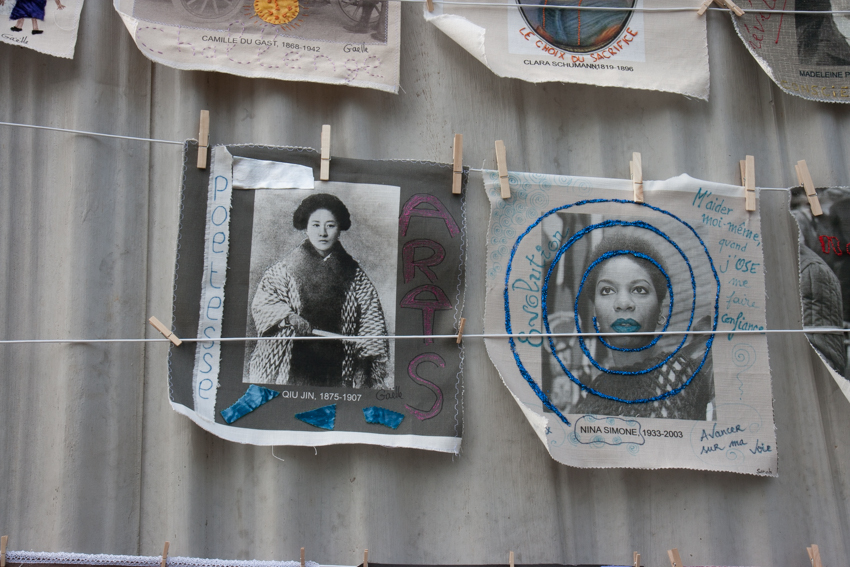 Installation textile "Paroles et images de femmes" à Pontanezen, 30 juin2018, fête du quartier