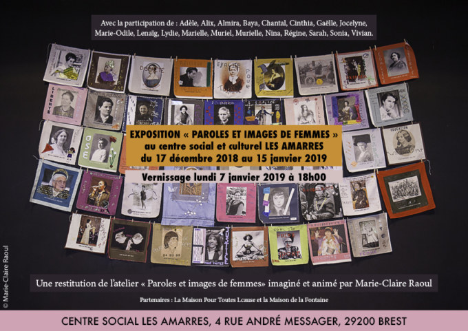 Affiche pour l'exposition [Paroles et images de femmes aux Amarres], du 17 décembre 2018 au 15 janvier 2019 aux centre social les Amarres à Brest.