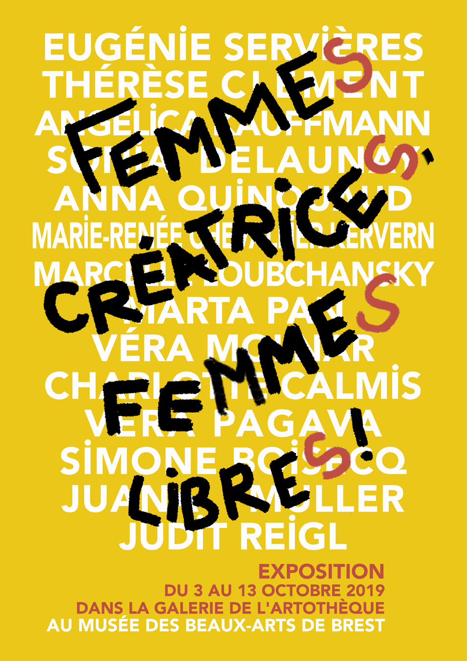 Affiche de l'exposition "Femmes créatrices, femmes libres !" du 3 au 13 octobre 2019 à l'artothèque du musée des Beaux-Arts à Brest