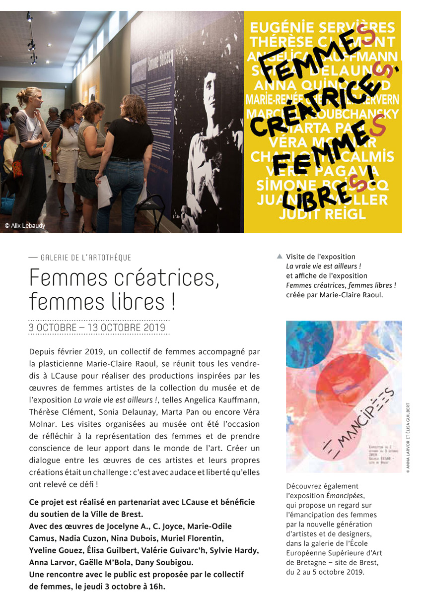 Programme du musée des beaux-arts de Brest, septembre 2019 à janvier 2019
