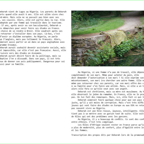 BAT du livre [Je voudrais aller me promener dans les bois : Métamorphoses], photographies et textes de Marie-Claire Raoul, novembre 2019, page de Deborah