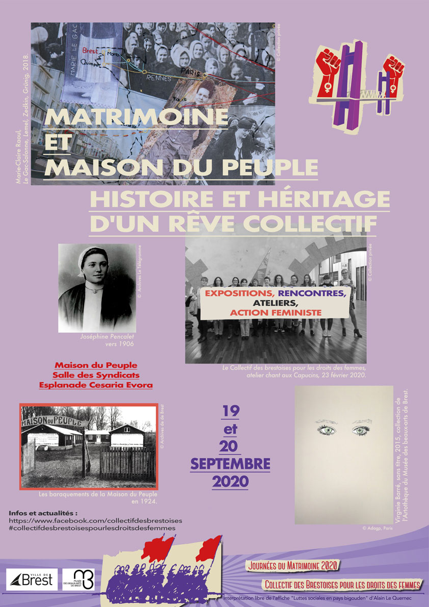 Affiche pour l'évènement Matrimoine et Maison du peuple, histoire et héritage d'un rêve collectif", réalisé par Marie-Claire Raoul, septembre 2020