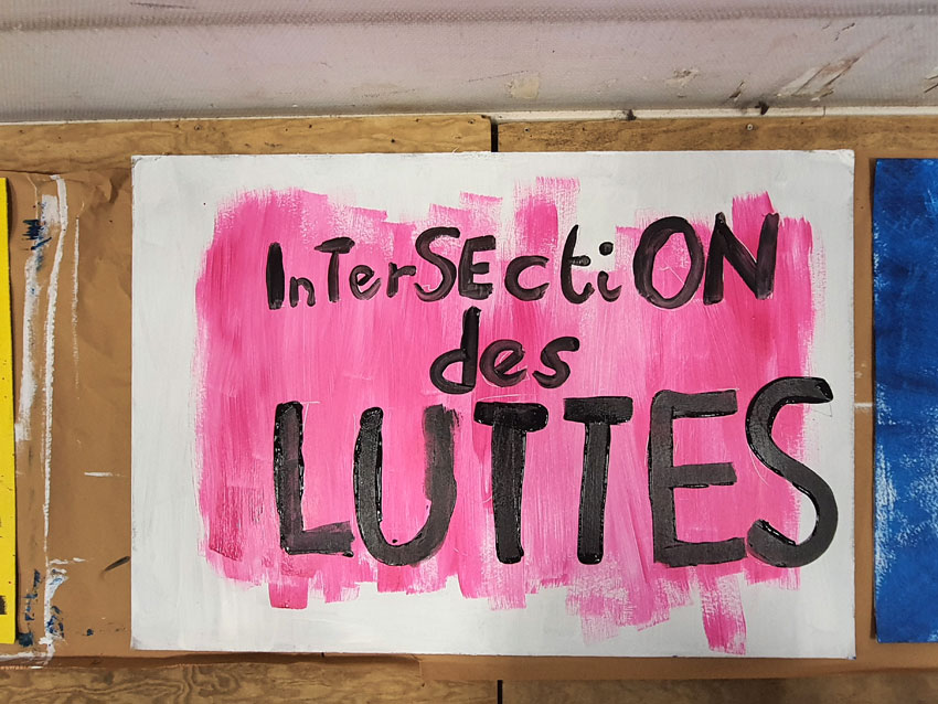 Pancarte d'Agnès, atelier pancartes et slogans [Ensemble rêvons pour demain] samedi 19 septembre à la Maison des syndicats à Brest avec la plasticienne Marie-Claire Raoul