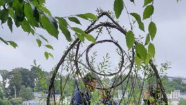 Le portail gothique (détail), jardin du Maître verrier, juillet 2023, création en brins de saule vivant de Marie-Claire Raoul